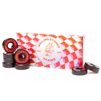 Rolling Stoned Skateboard Bearings — Rubber Shields, Pre-Lubricated, Set of 8 - Red