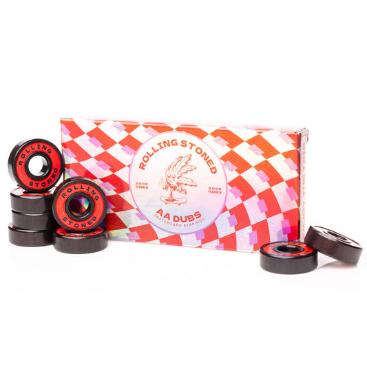 Rolling Stoned Skateboard Bearings — Rubber Shields, Pre-Lubricated, Set of 8 - Red