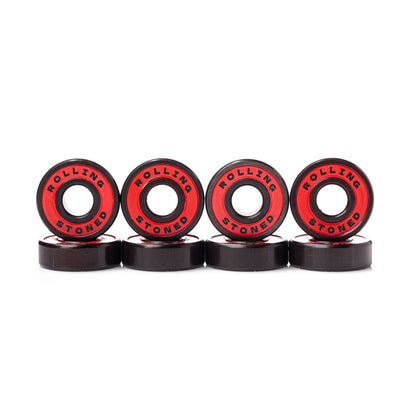 Rolling Stoned Skateboard Bearings — Rubber Shields, Pre-Lubricated, Set of 8 - Red