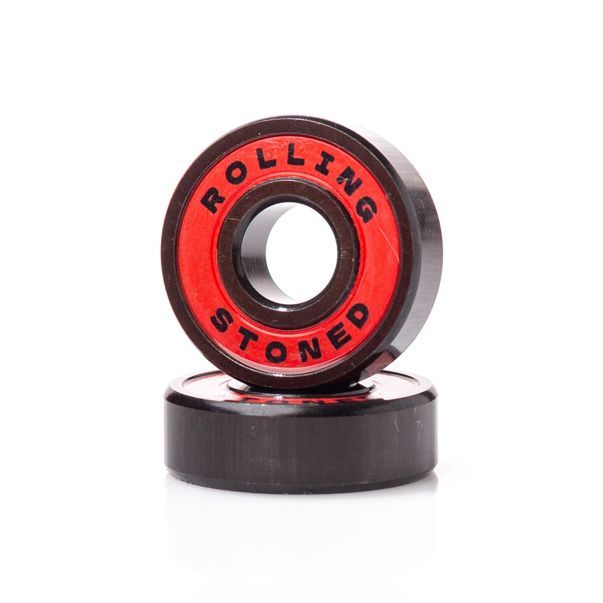 Rolling Stoned Skateboard Bearings — Rubber Shields, Pre-Lubricated, Set of 8 - Red