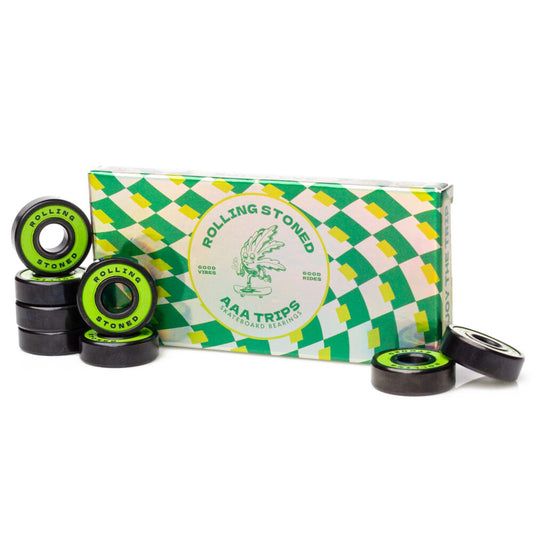 Rolling Stoned Skateboard Bearings — Rubber Shields, Pre-Lubricated, Set of 8 - Green