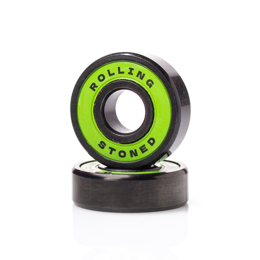 Rolling Stoned Skateboard Bearings — Rubber Shields, Pre-Lubricated, Set of 8 - Green