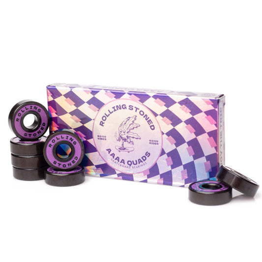 Rolling Stoned Skateboard Bearings — Rubber Shields, Pre-Lubricated, Set of 8 - Purple