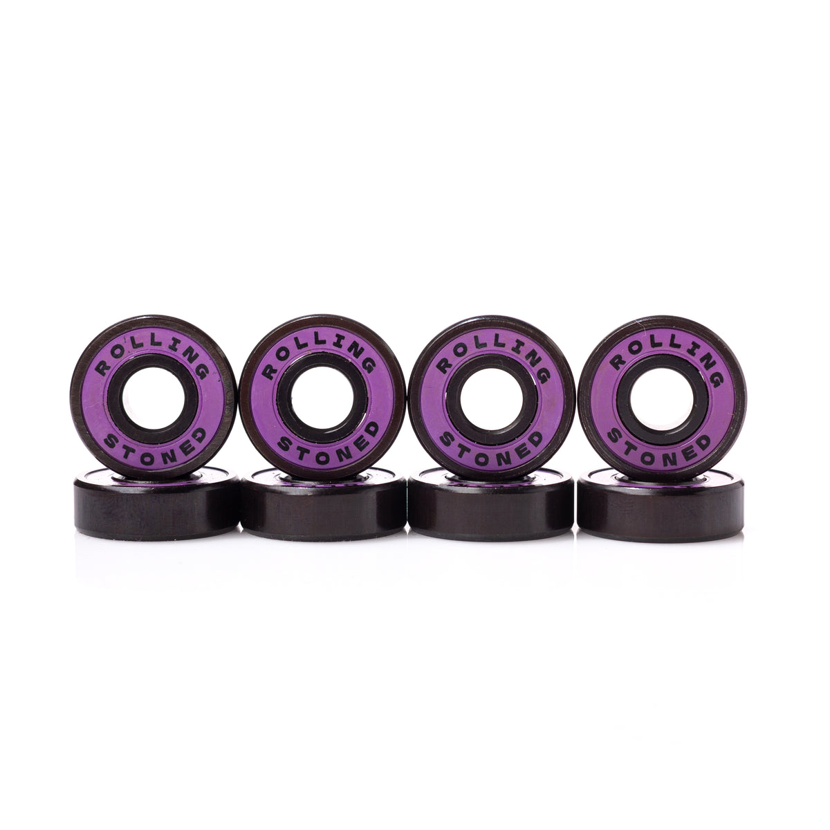 Rolling Stoned Skateboard Bearings — Rubber Shields, Pre-Lubricated, Set of 8 - Purple