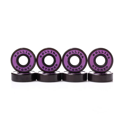 Rolling Stoned Skateboard Bearings — Rubber Shields, Pre-Lubricated, Set of 8 - Purple