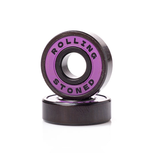Rolling Stoned Skateboard Bearings — Rubber Shields, Pre-Lubricated, Set of 8 - Purple